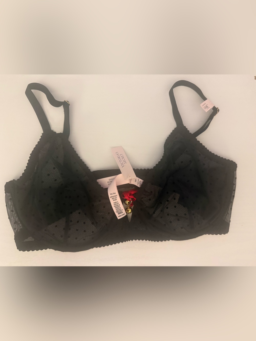 Victoria's Secret Black Sheer Polka Dot Unlined Lace Bra